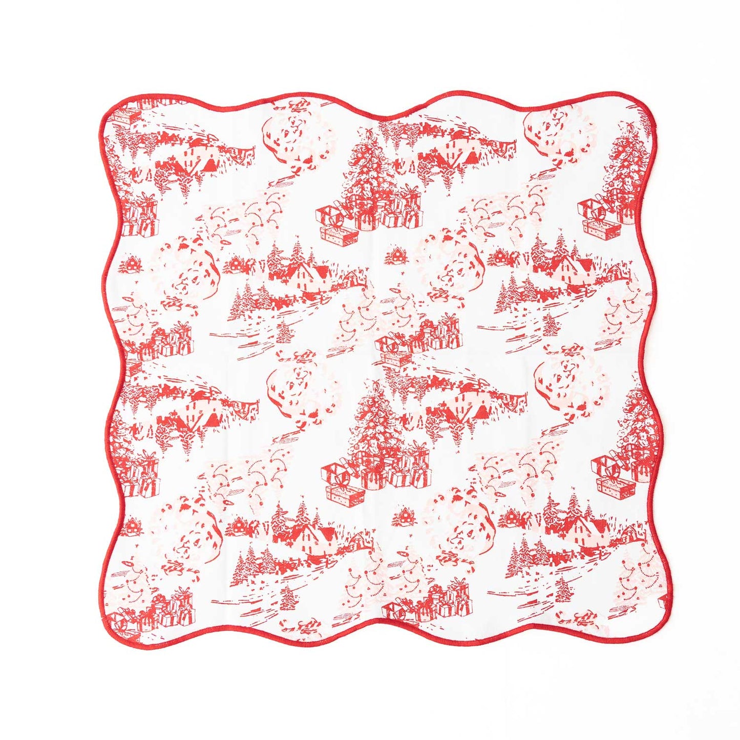 Santa Toile Scalloped Dinner Napkin, S/4