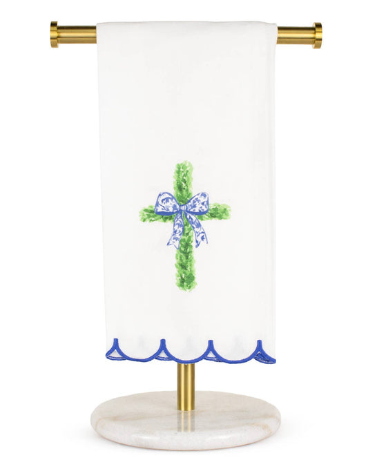Boxwood Cross Scalloped Hand Towel