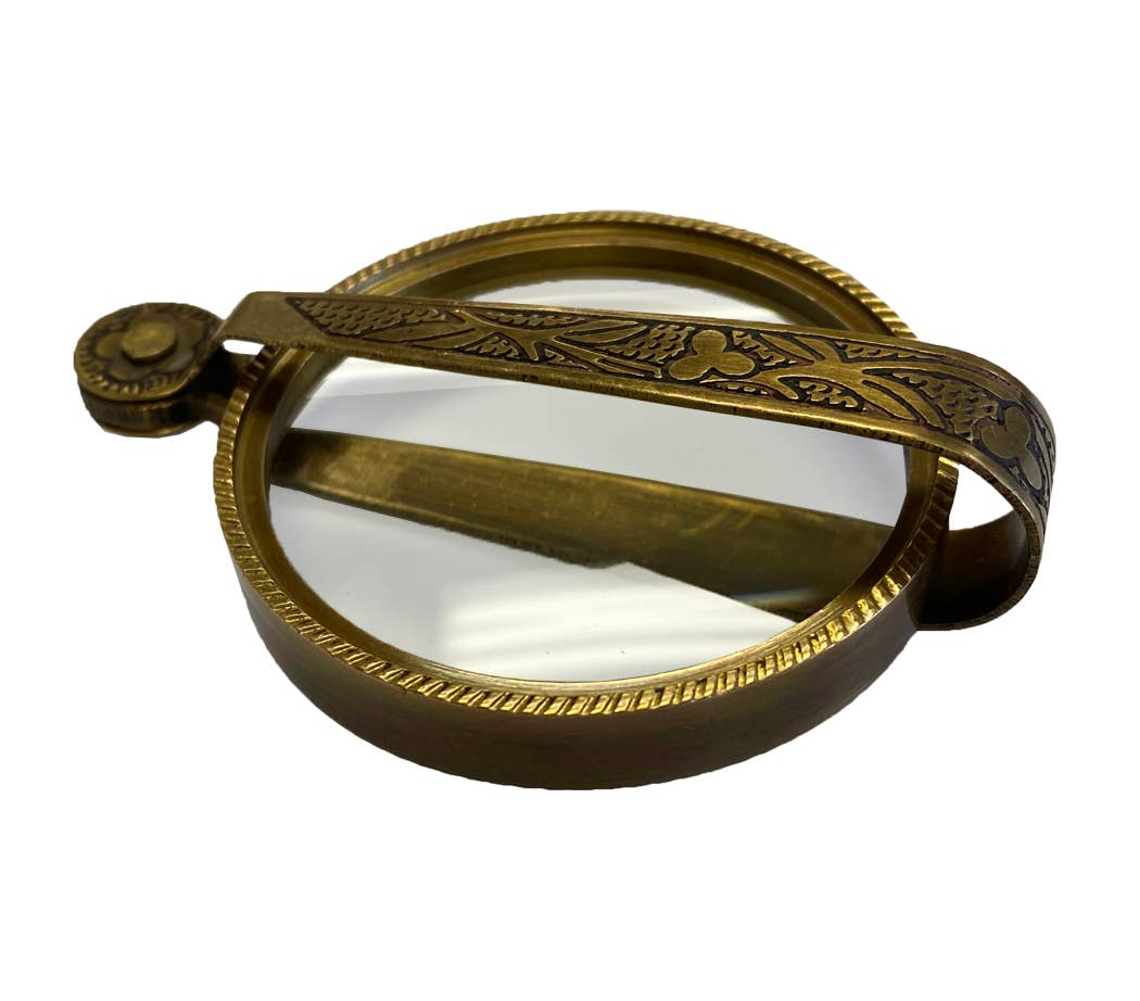 Antiqued Brass Magnifying Glass w/ Folding Handle-4.75"