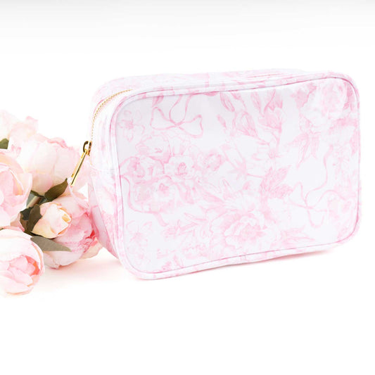 Pink Bow Toile Clear Coated Cosmetic Case