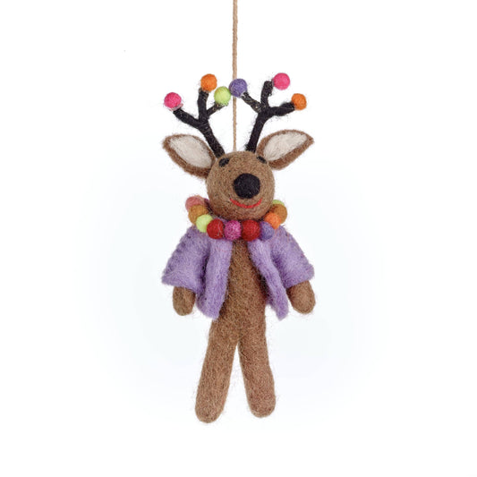 Handmade Felt Donner the Neon Reindeer Christmas Decoration