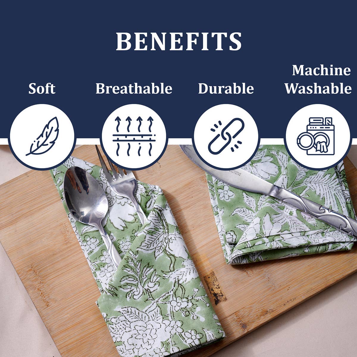 Olive Green Hand Block Printed Napkins: Set of 6