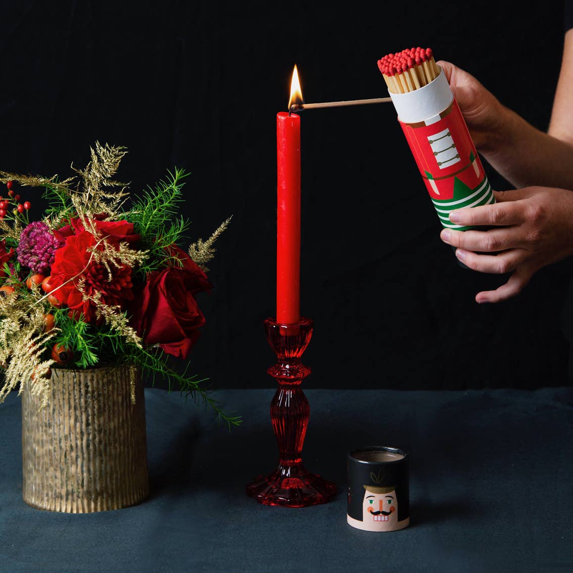 Pair of Red Glass Candlestick Holders