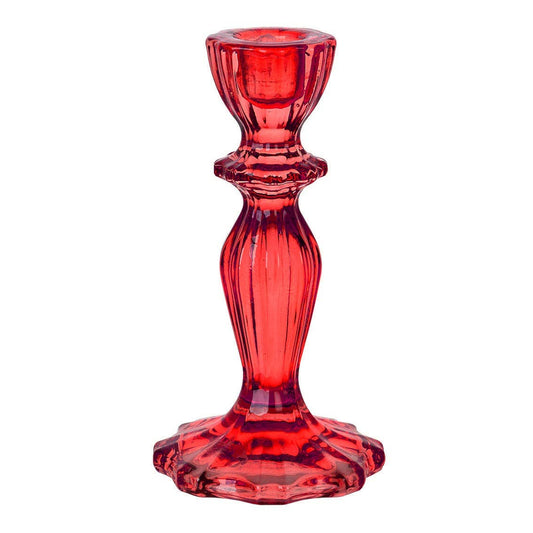 Pair of Red Glass Candlestick Holders