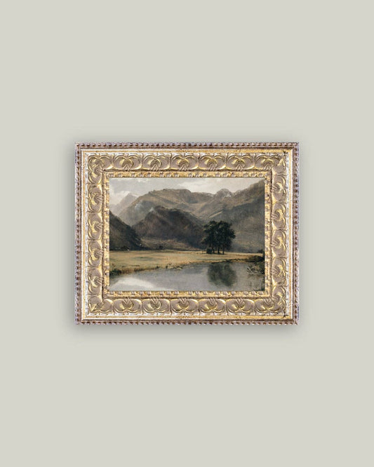 River Mountainscape Antique Art: 7x5