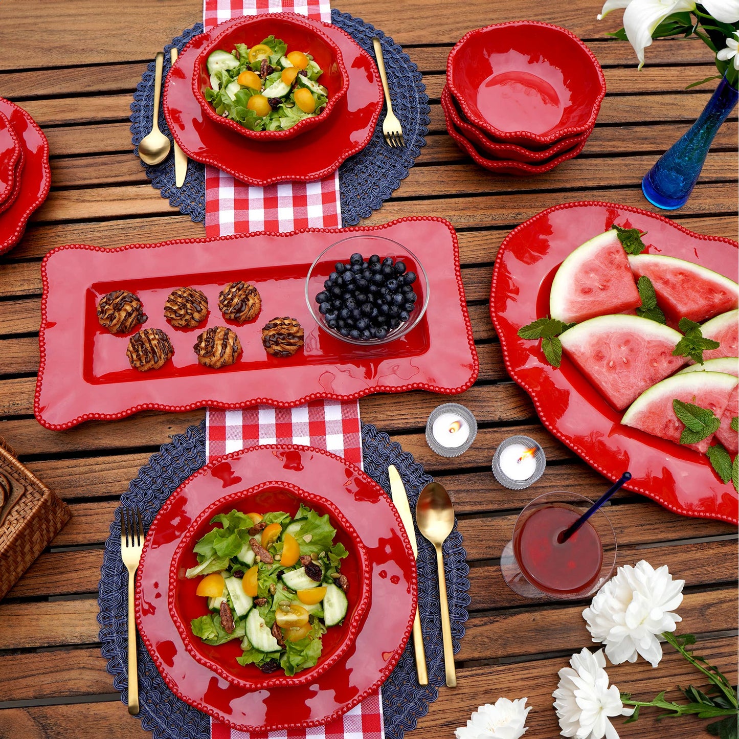 Perlette Rectangular Platter- Red- Melamine