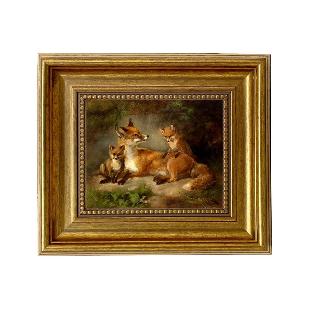 Family of Foxes Vintage Painting Print-5" x 6"