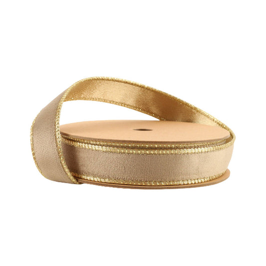 Latte/Gold | 1" Reversible Velvet Wired Ribbon | 10 Yard Roll