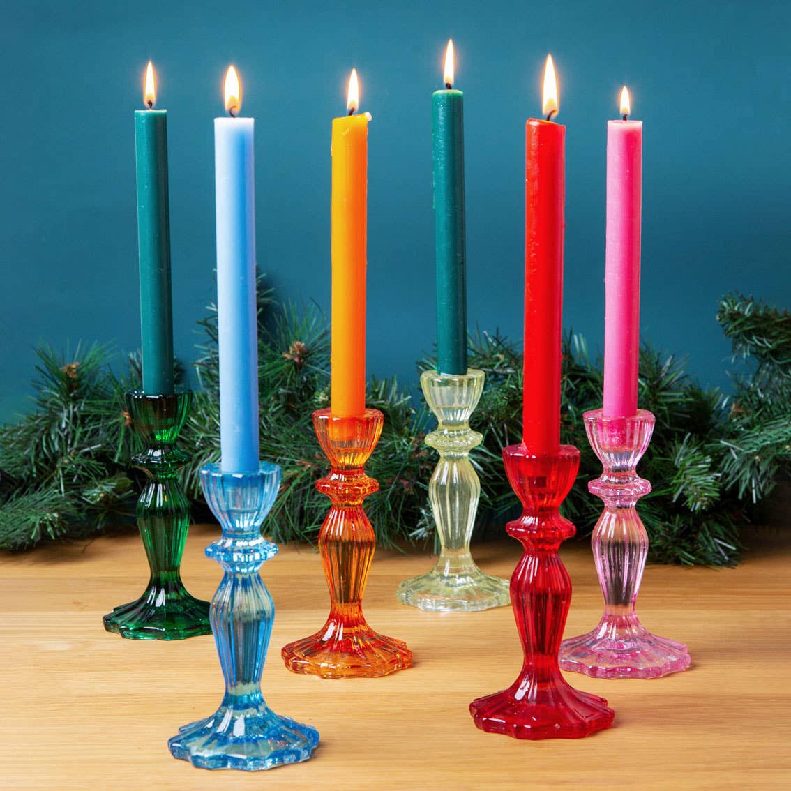Pair of Red Glass Candlestick Holders