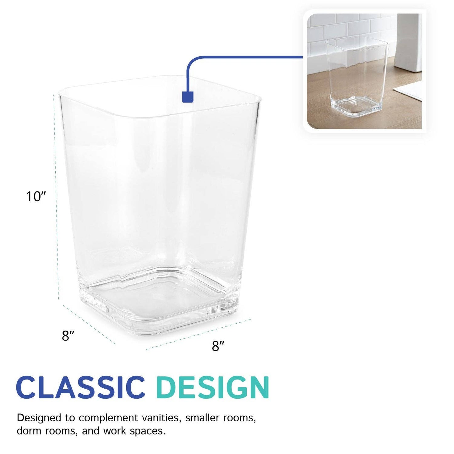 Square Trash Can - Clear Acrylic