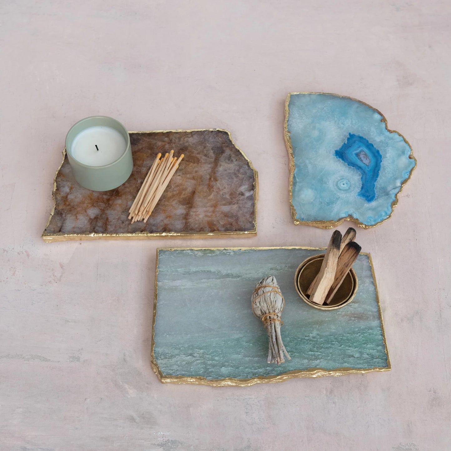 Agate Slab w/ Gold Electroplated Edge- Blue