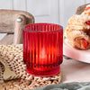 Ribbed Red Glass Votive Candle Holder