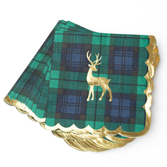 Blackwatch Plaid Gold Foil Beverage Napkins, 16-Ct