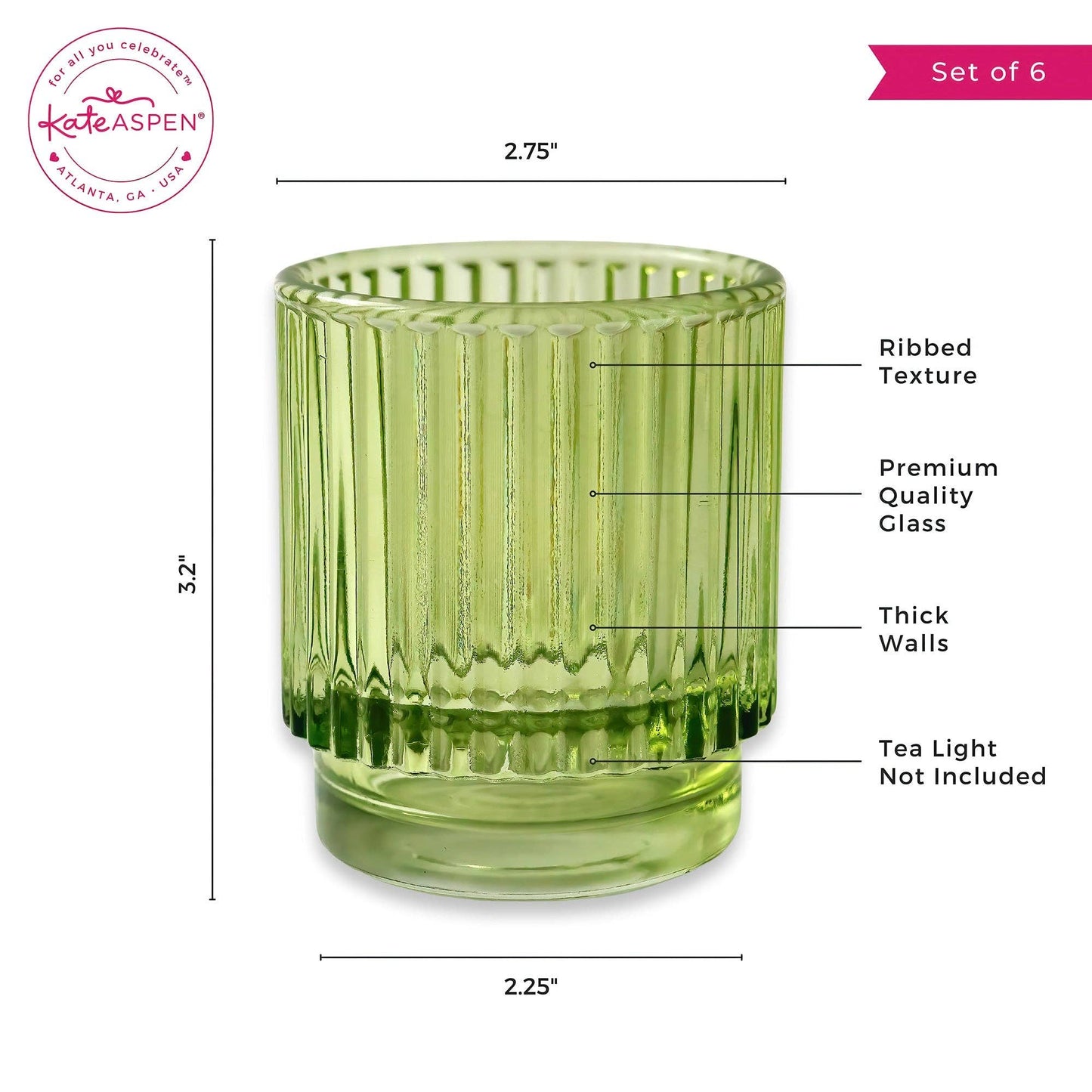 Ribbed Green Glass Votive Candle Holder