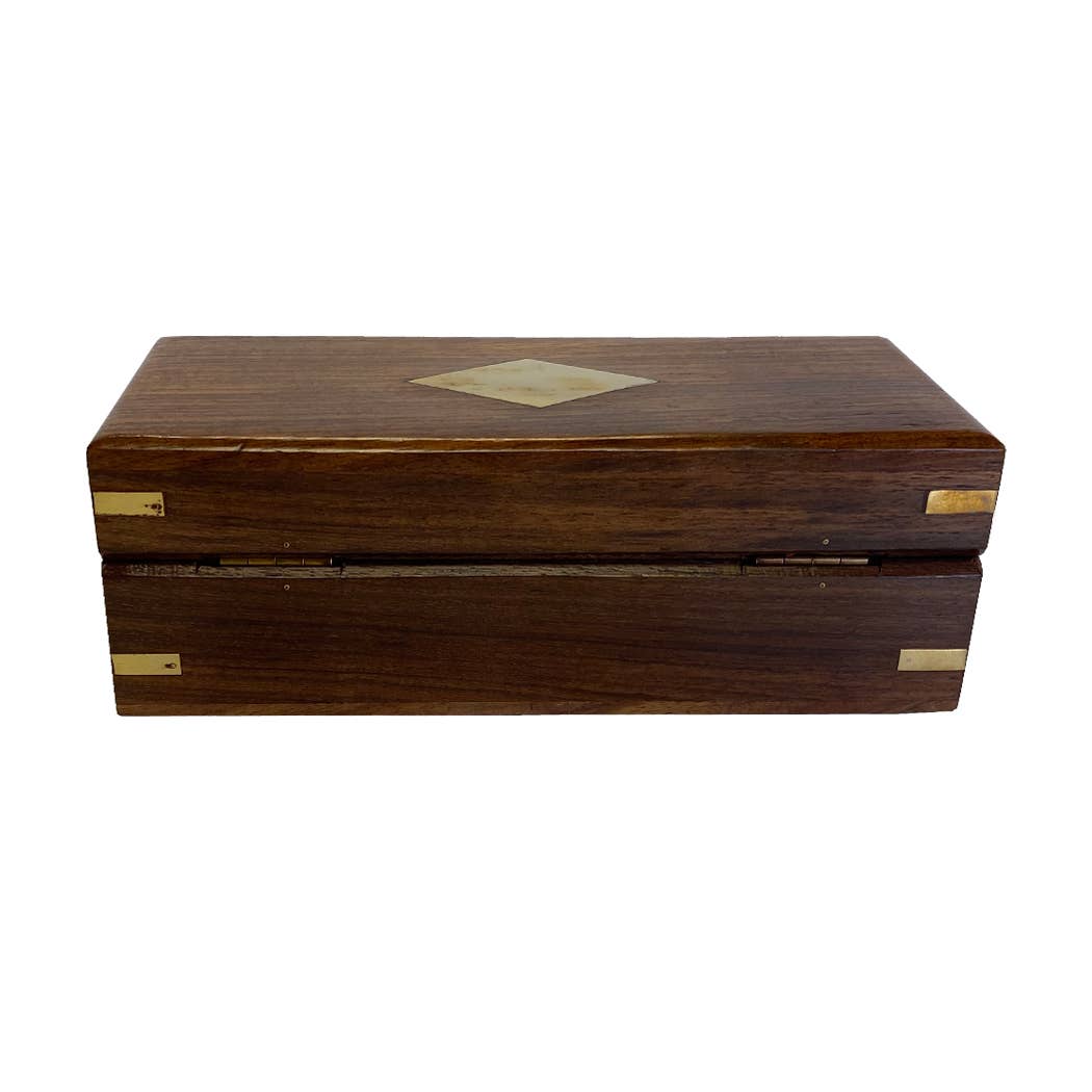 7-1/4" Wood Telescope Box with Brass Diamond Inlay