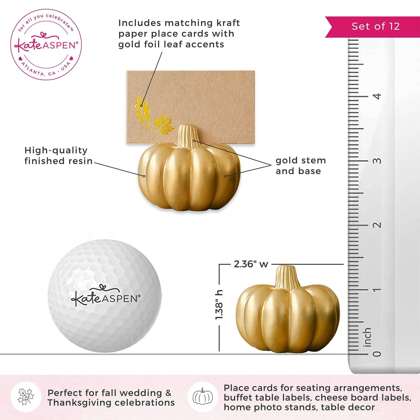 Harvest Gold Pumpkin Place Card Holder, Set of 6