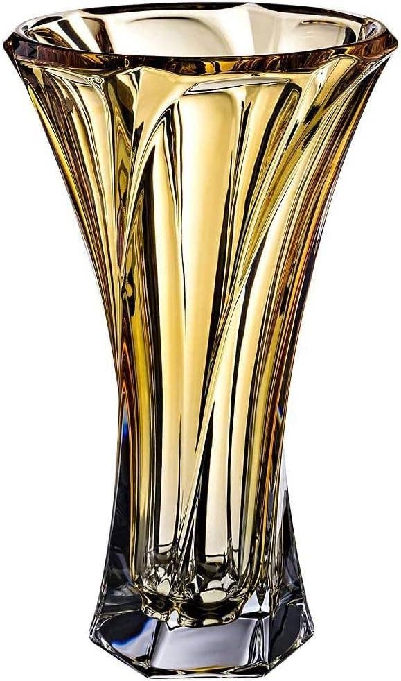 12.5" Amber Bohemian Crystal Vase
