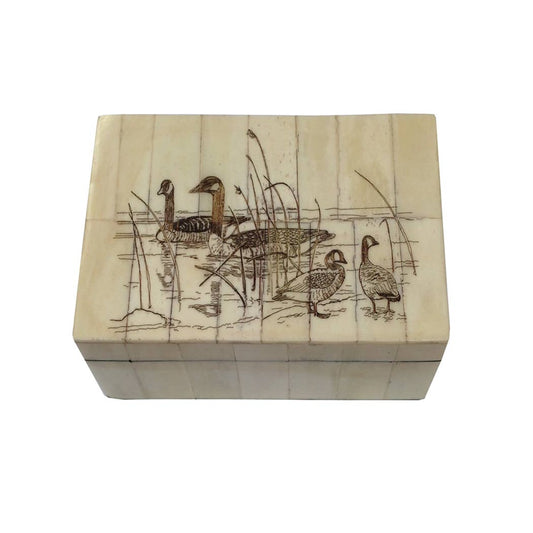 Canadian Goose Vintage Scrimshaw Bone Box