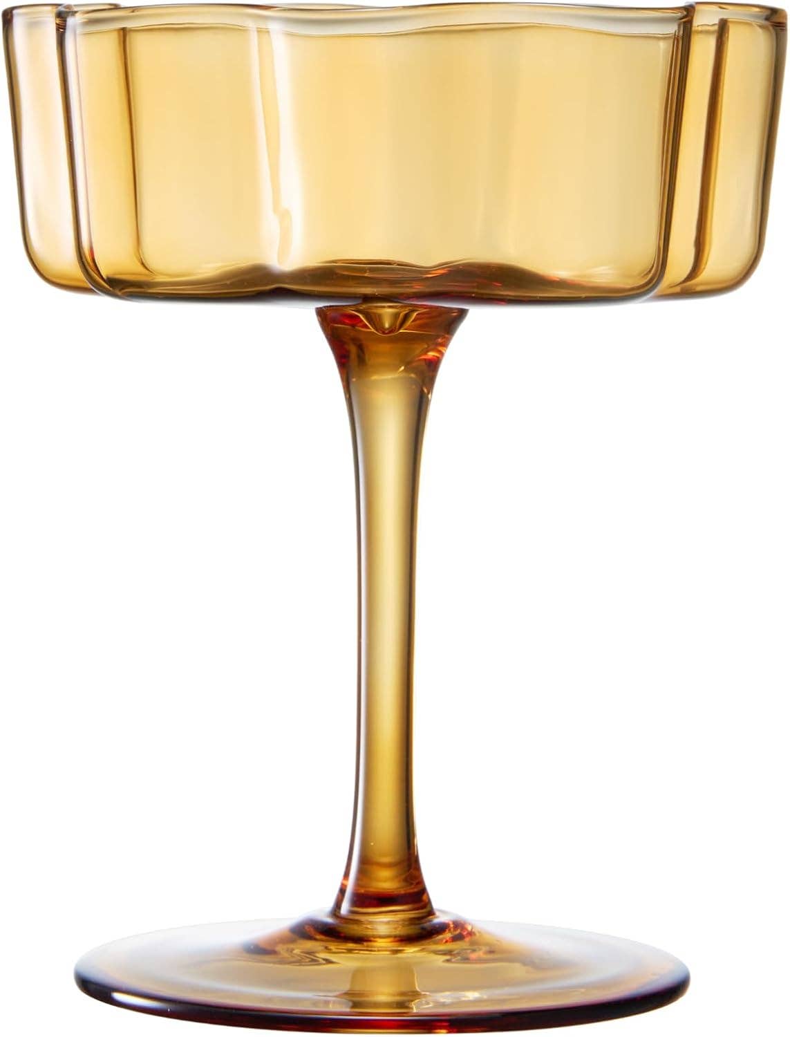 Flower Wave Coupe Glass | S/2 | Amber