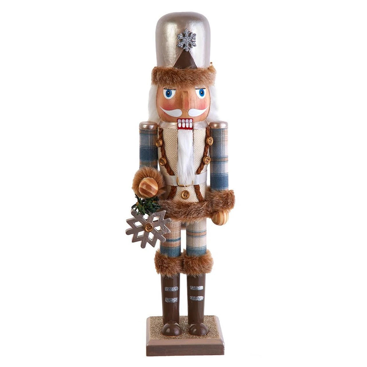 15" Blue Plaid & Fur Nutcracker
