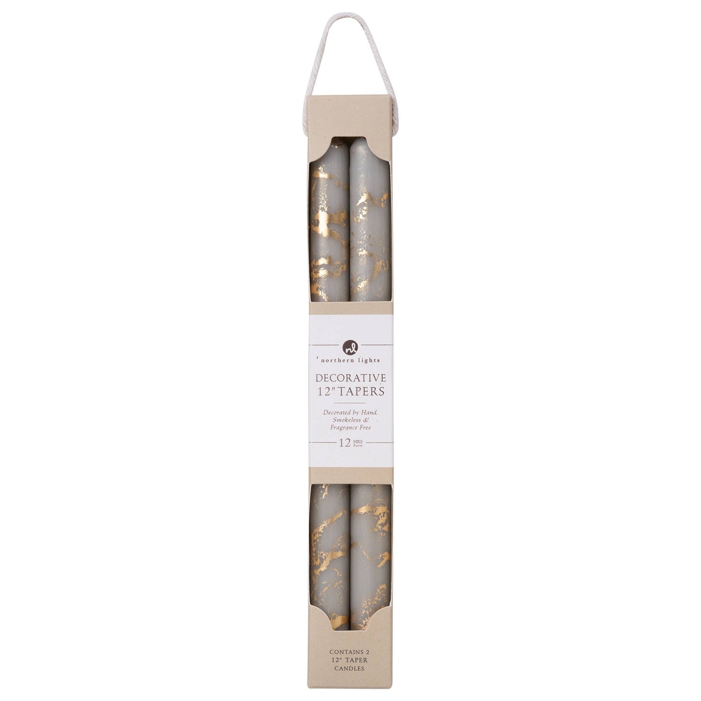 12" Decorative Taper 2pk: Stone w/ Gold