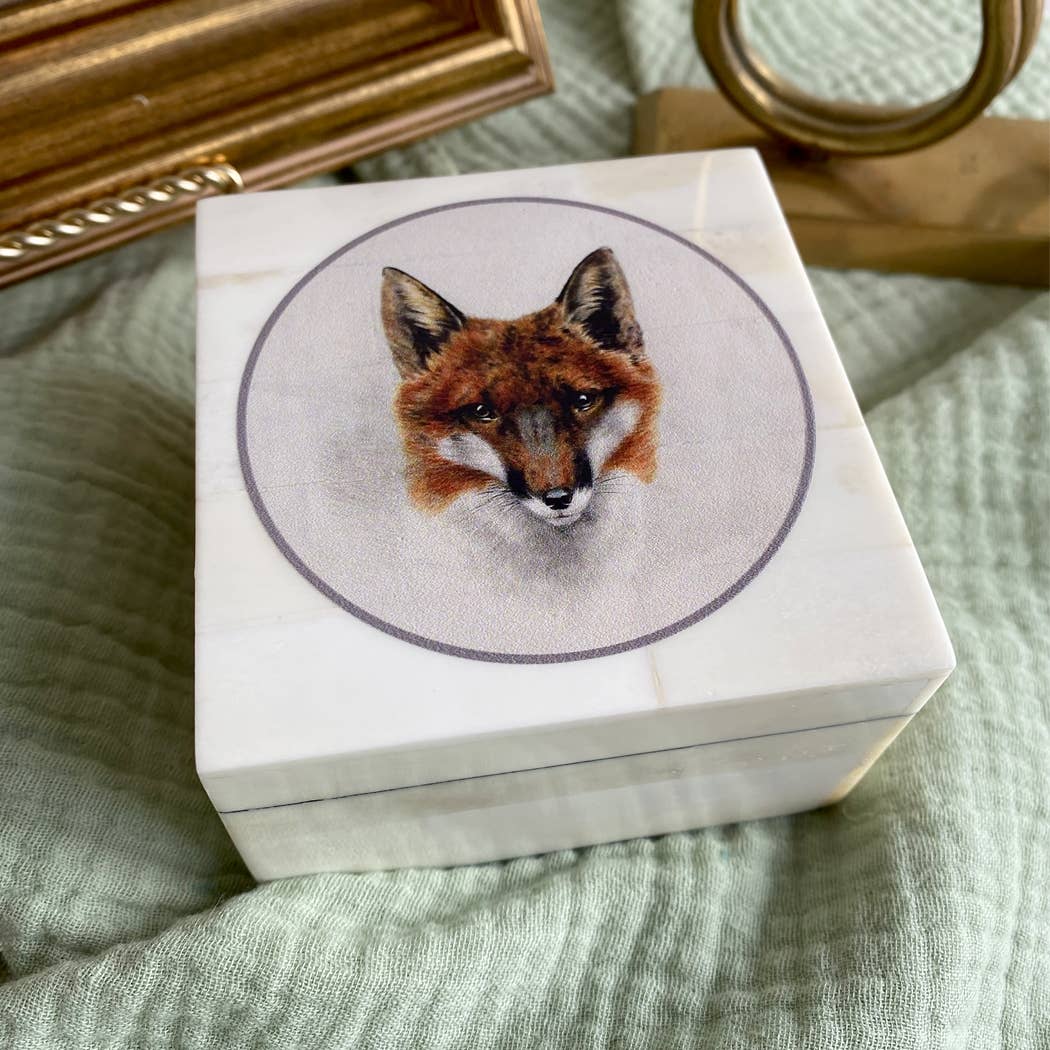Red Fox Head Printed Bone Box with Lift Off Lid, 3-1/4"