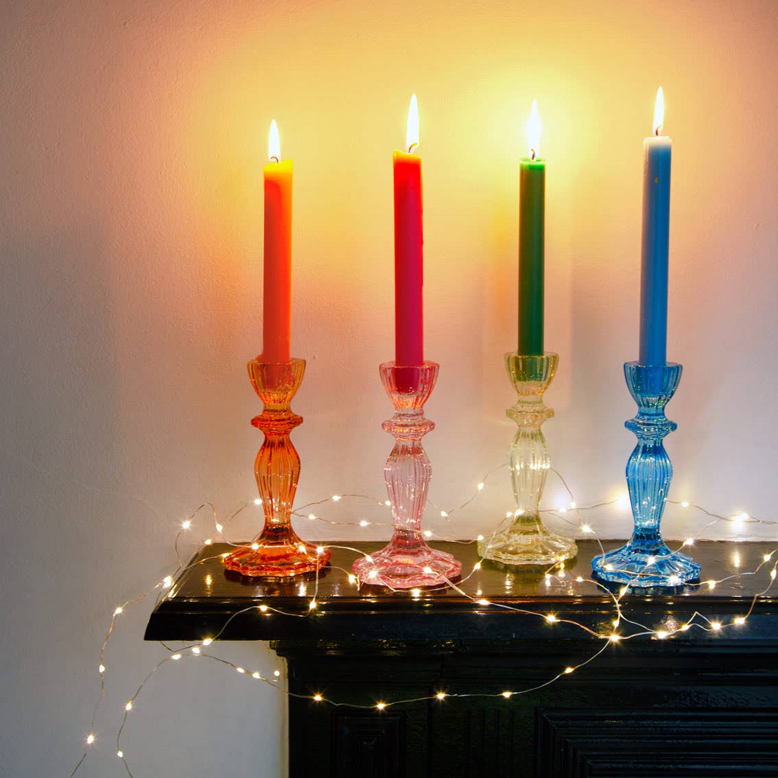 Pair of Blue Glass Candlestick Holders