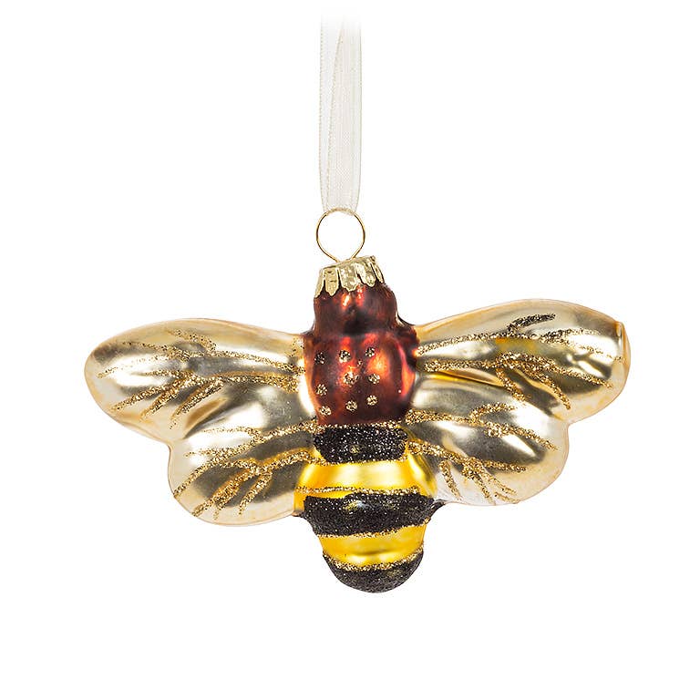 Classic Bee Ornament- Glass -4"W