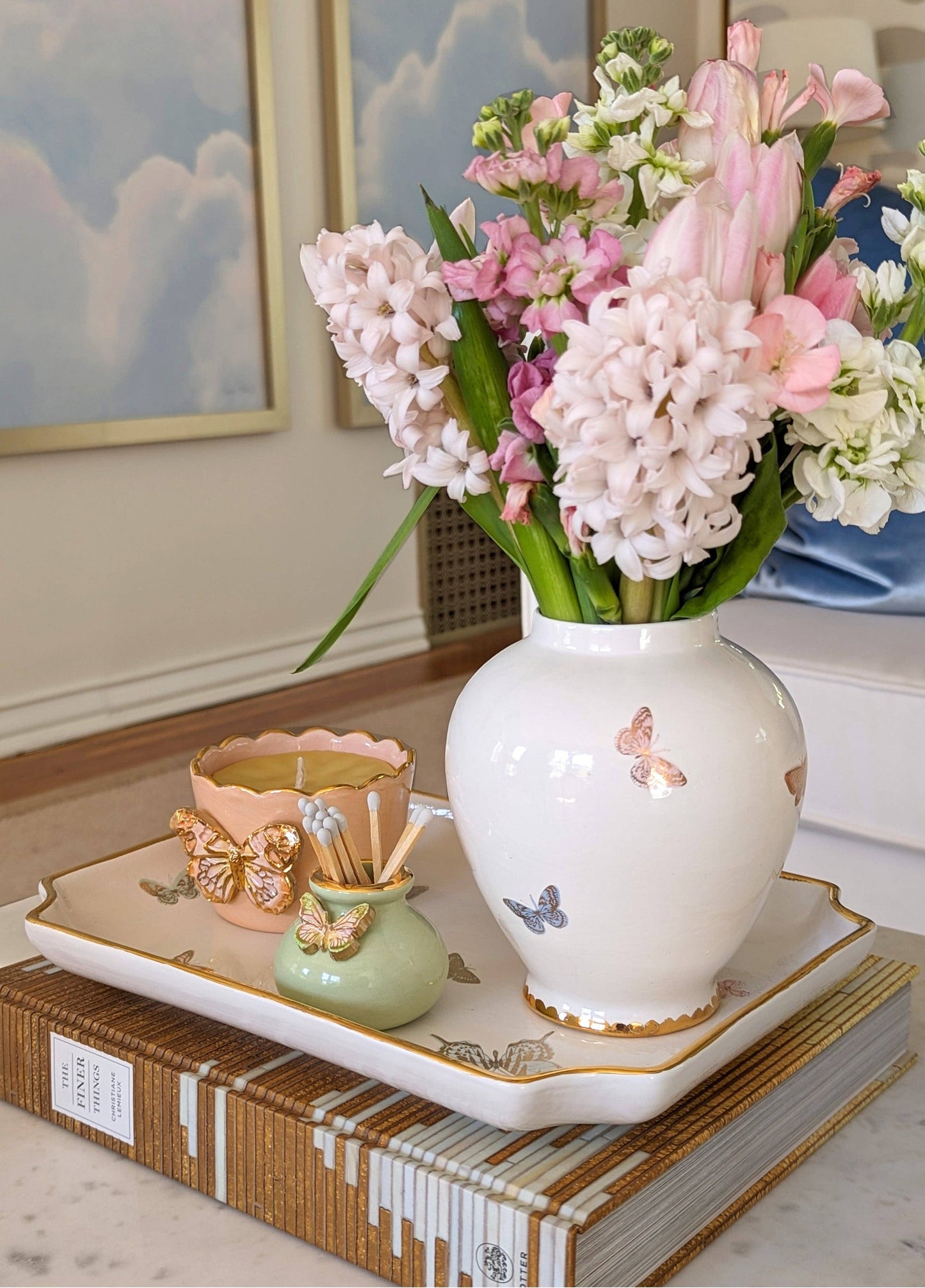 Small Butterflies Tray with 22K Gold Accent
