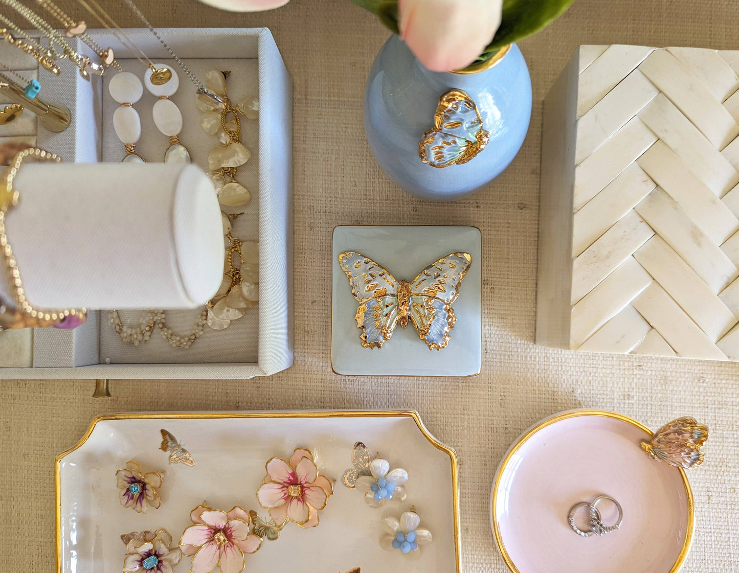 Medium Gilded Butterflies Trays with 22K Gold Accent