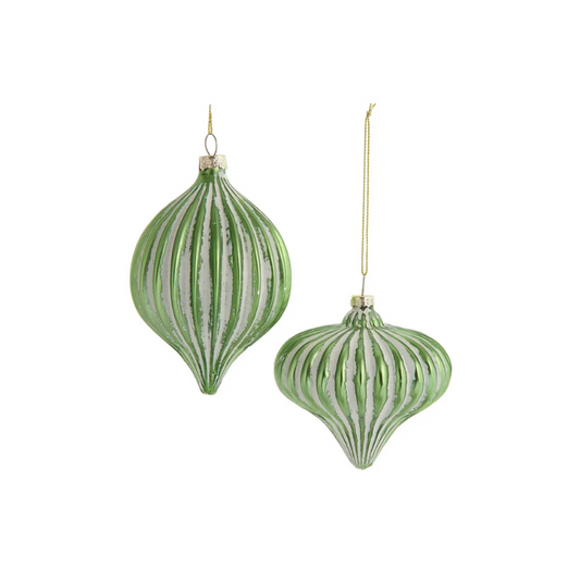 Green & White Distressed Finial & Onion Ornaments