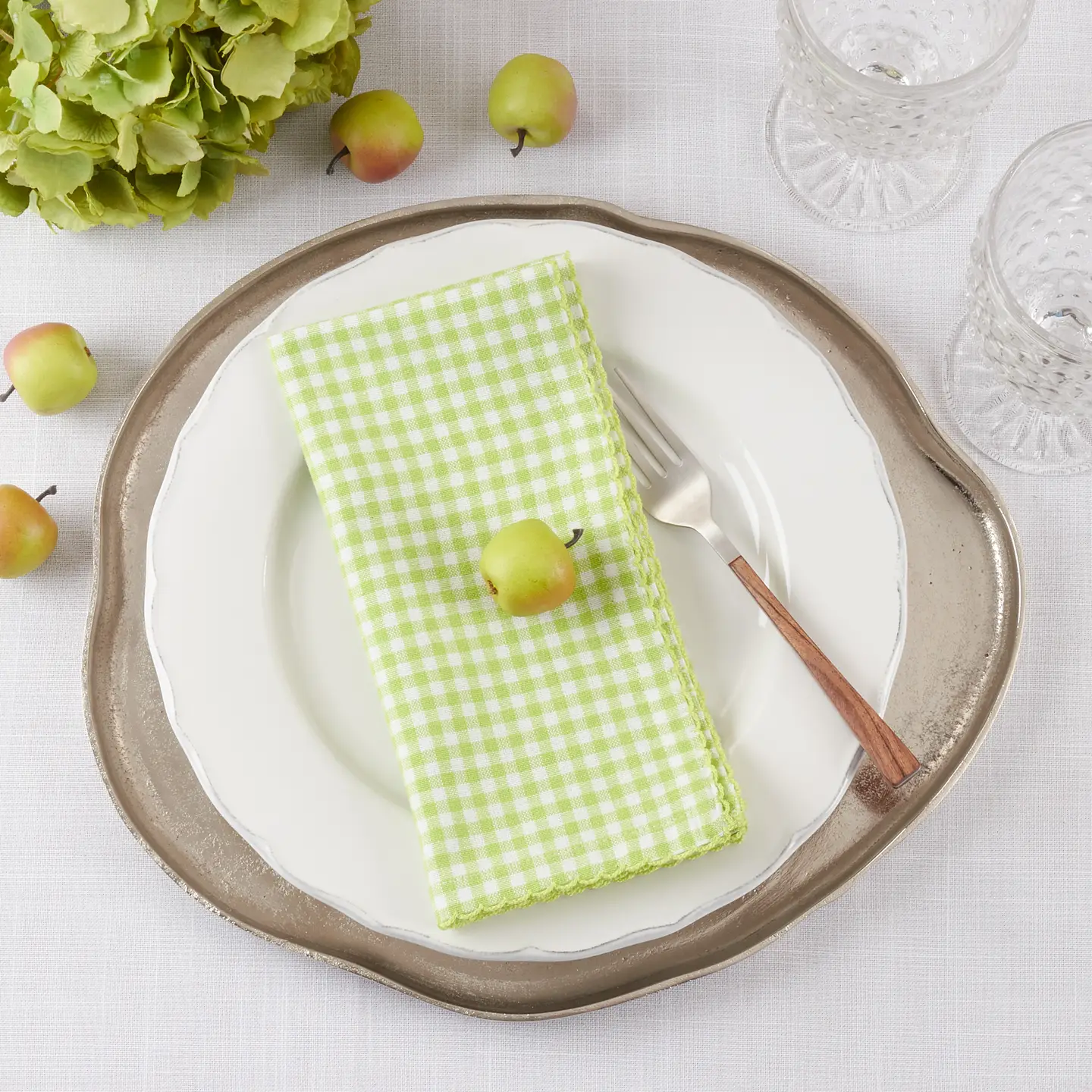 Gingham Napkin: 18", Green, Set of 4