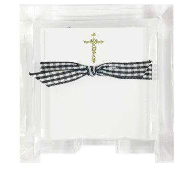 Ornate Cross Mini Notes w/ Acrylic Holder
