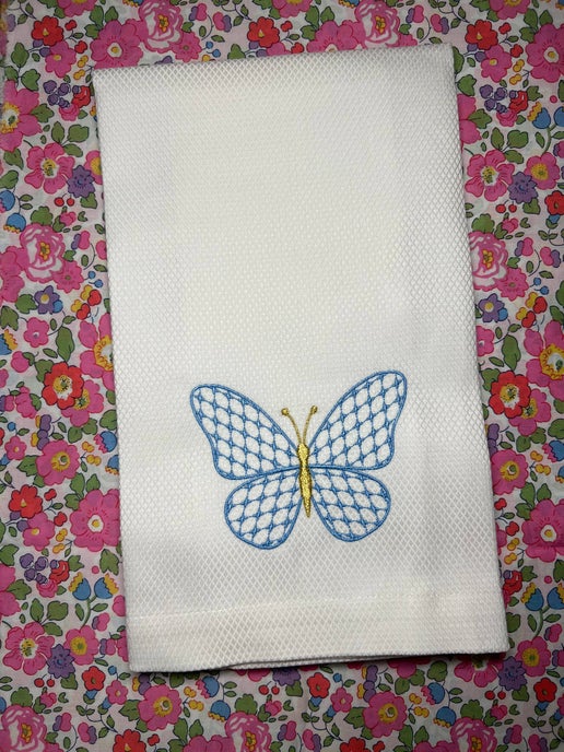 Butterfly Huck Towel: Blue