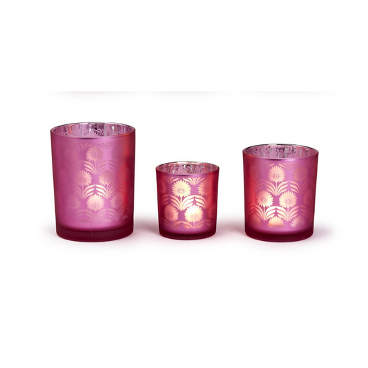 Pink Palm Silhouette Candleholder, Medium
