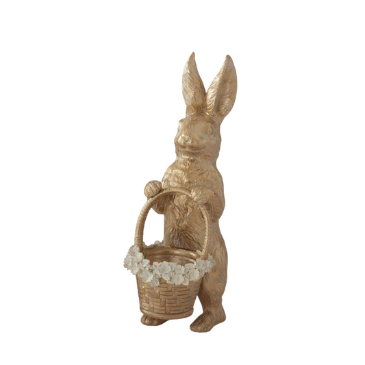 17" Gold Resin Easter Bunny/ Basket