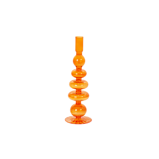 Orange Glass Candlestick, S/2