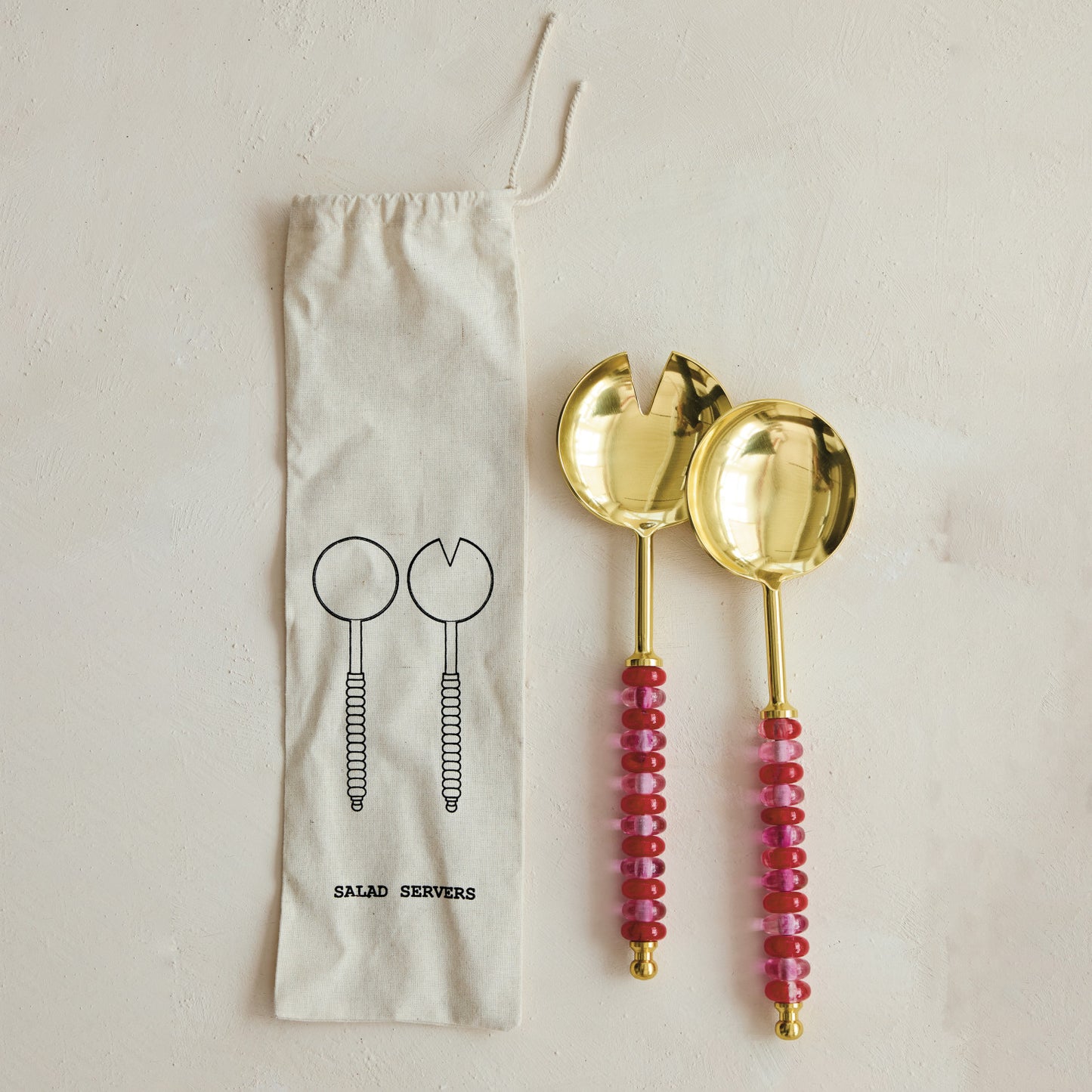 Pink/Red Marbled Salad Server Set