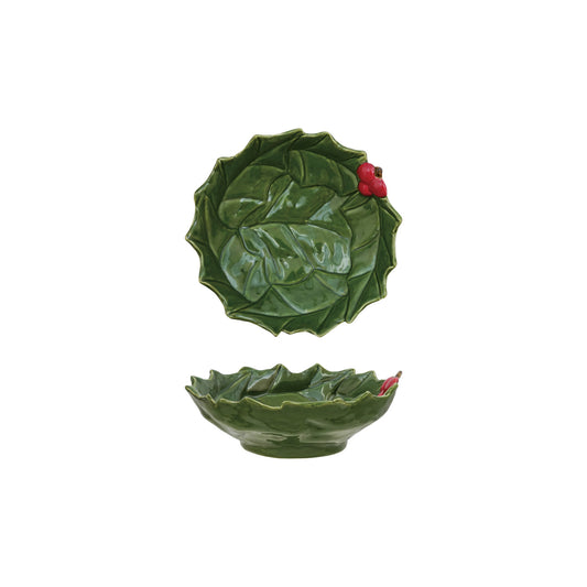 9" Green Holly Leaves Bowl
