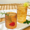 Vintage Textured Amber Drinking Glasses, Set of 6