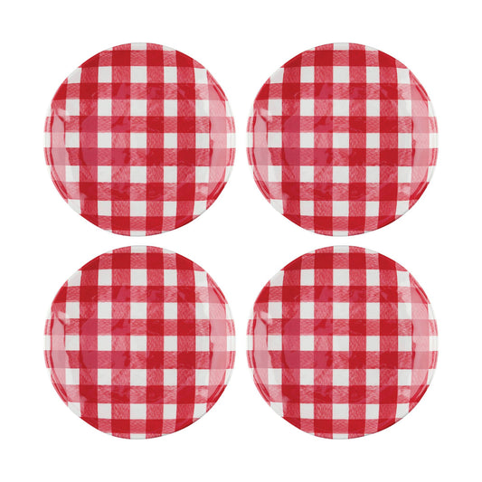 4-Piece Gingham 6" Melamine Plates, Red