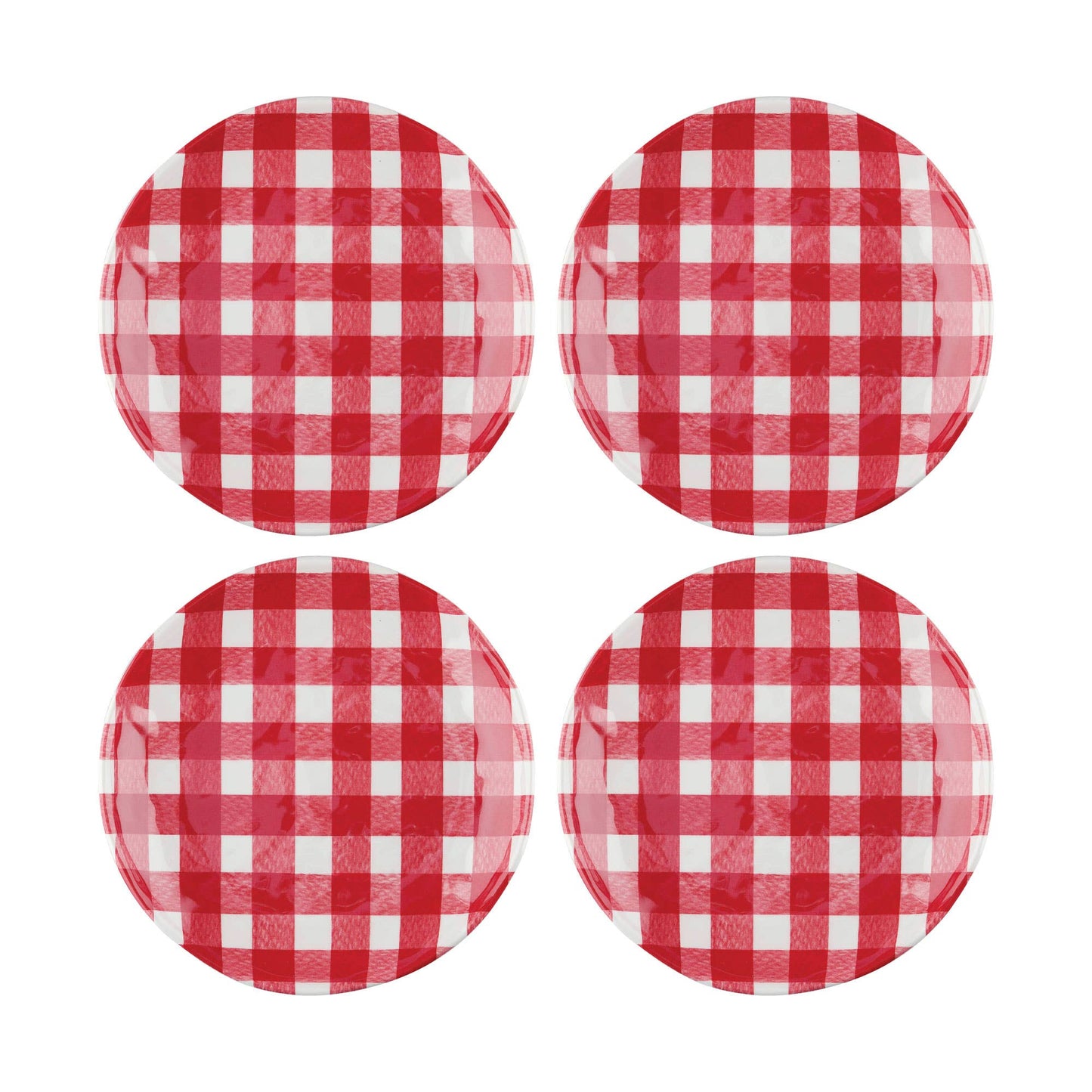 4-Piece Gingham 6" Melamine Plates, Red