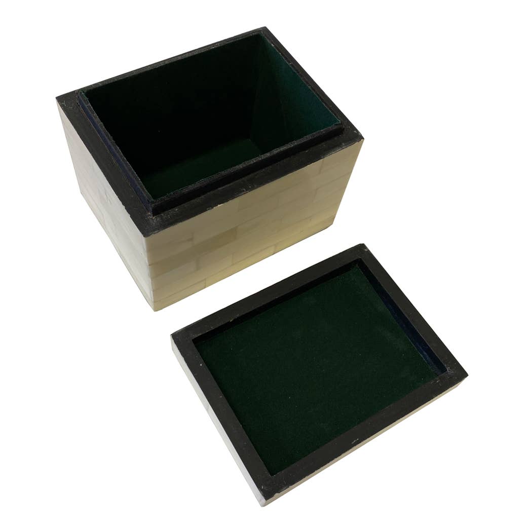 White Tea Bag | Jewelry Box | Trinket Bone Box -5.25"