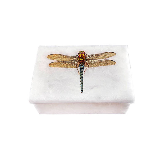 Dragonfly White Soapstone Decorative Box