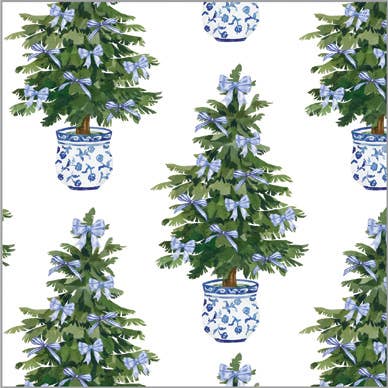 Continuous Roll Gift Wrap - Blue Bows Christmas Trees