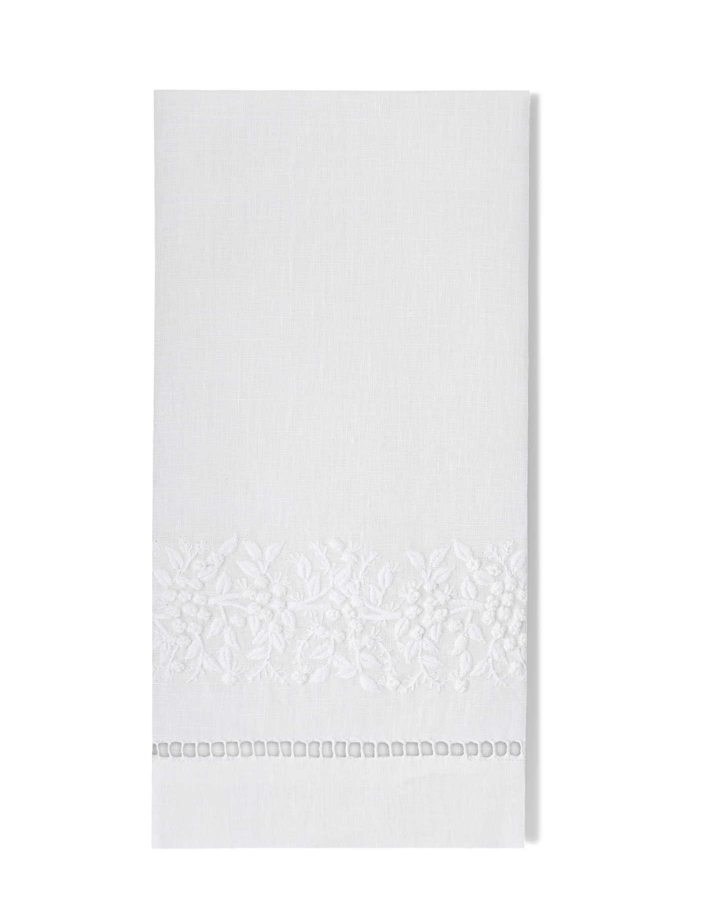 Jardin Linen Hand Towel: White on Taupe