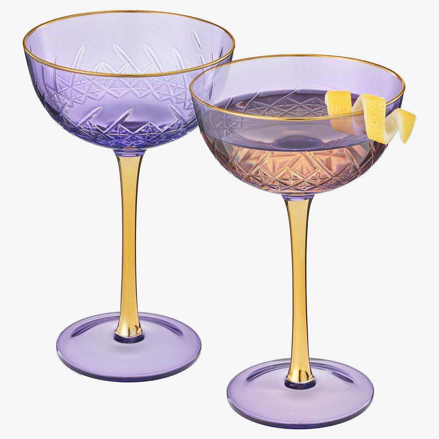 Vintage Art Deco Coupe Glasses Purple, Set of 2