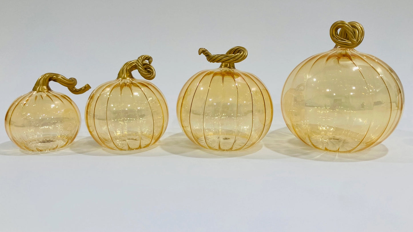 Blown Glass Pumpkin - Iridescent Amber