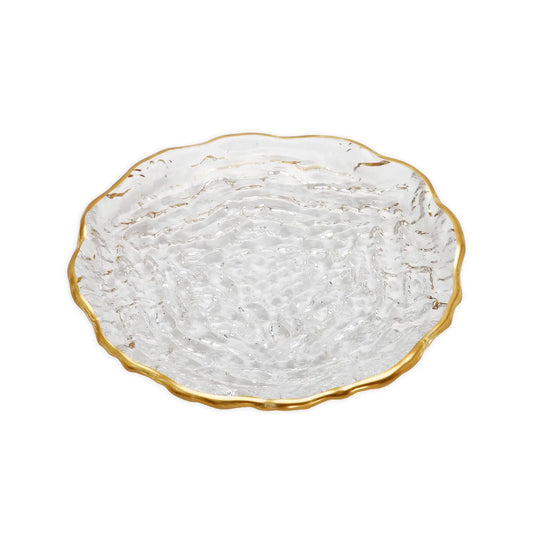 Set of 4 Glass Salad Plates with Gold Trim