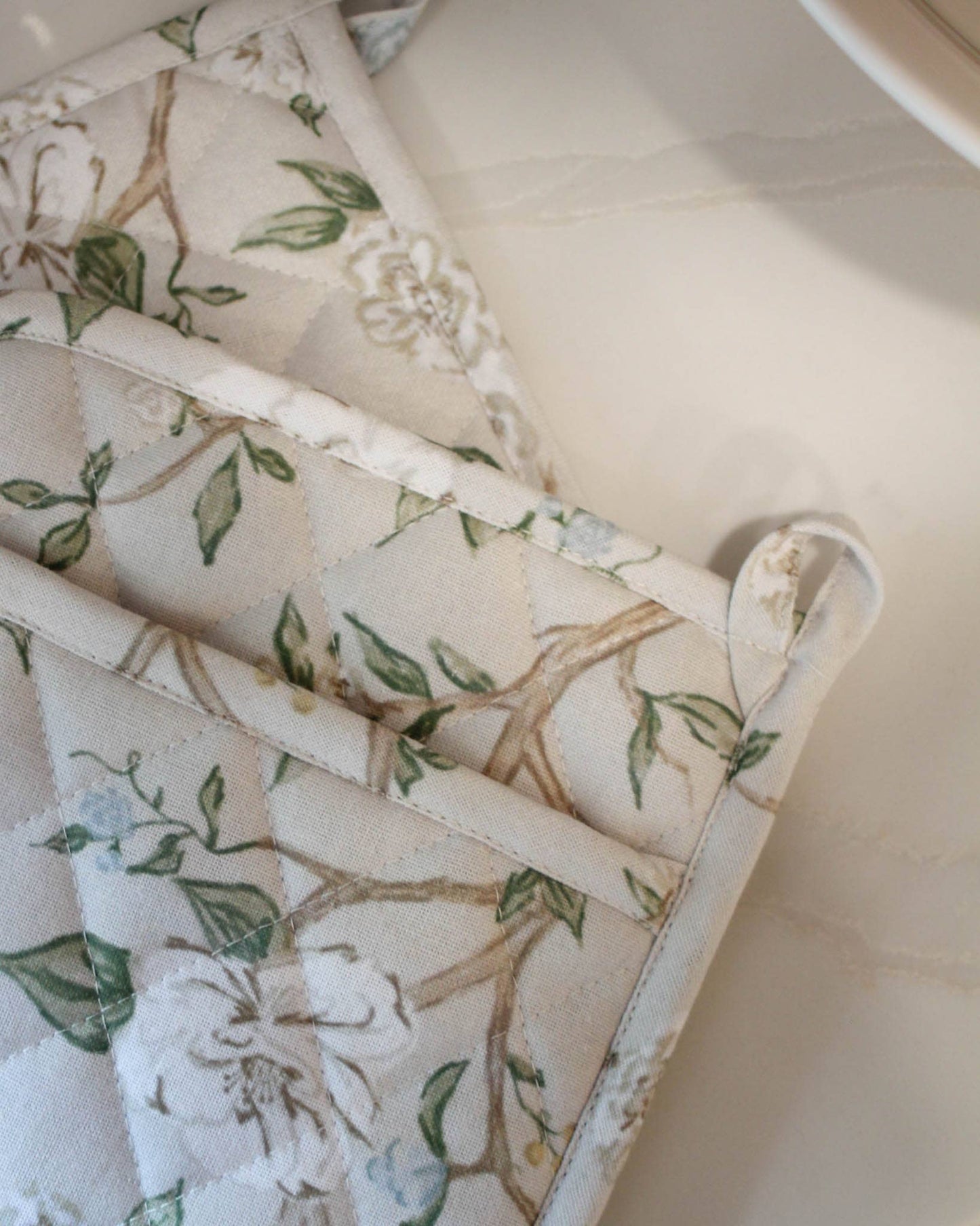 Camellia Neutral Floral Cotton Pot Holder Set